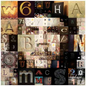 een collage van verschillende letters en cijfers