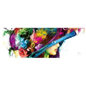 een schilderij van het hoofd van een vrouw met kleurrijk haar