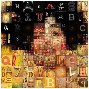 een collage van verschillende letters en cijfers