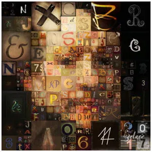 een collage van letters en cijfers in verschillende kleuren