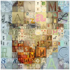 een collage van verschillende letters en cijfers