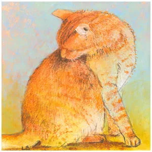 een tekening van een kat die op de grond zit