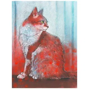 een tekening van een kat zittend op een tafel