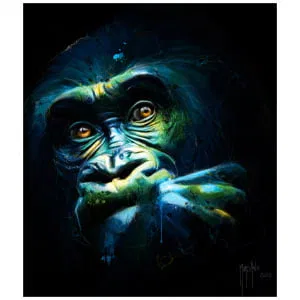 een digitaal schilderij van een gorilla die naar de camera kijkt