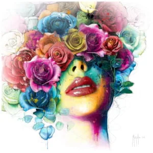 een schilderij van een vrouw met bloemen in haar haar