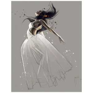 een tekening van een vrouw in een witte jurk