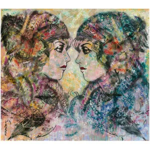 twee vrouwen met kleurrijk haar staan tegenover elkaar