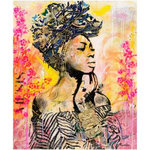 een schilderij van een vrouw met bloemen in haar haar