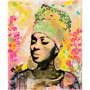 een schilderij van een vrouw met bloemen op haar hoofd