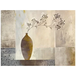 een vaas met bloemen erin, zittend op een tafel