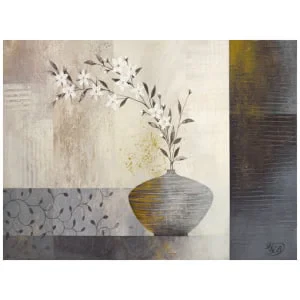 een schilderij van een vaas met bloemen erin