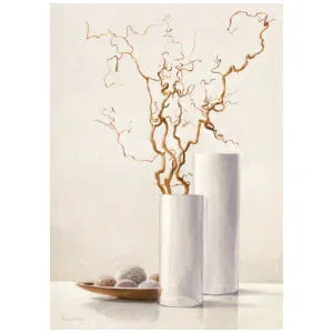 een schilderij van twee vazen ​​met takken erin