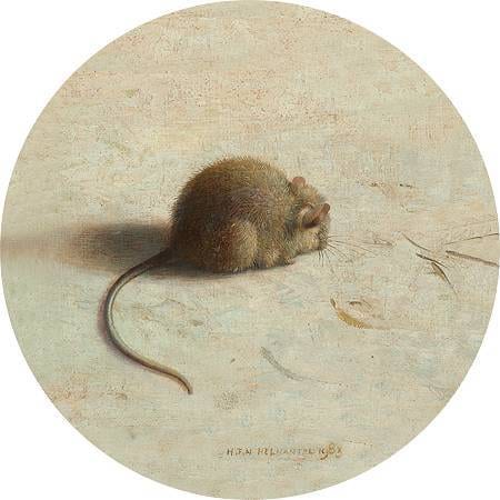 een schilderij van een muis op de grond
