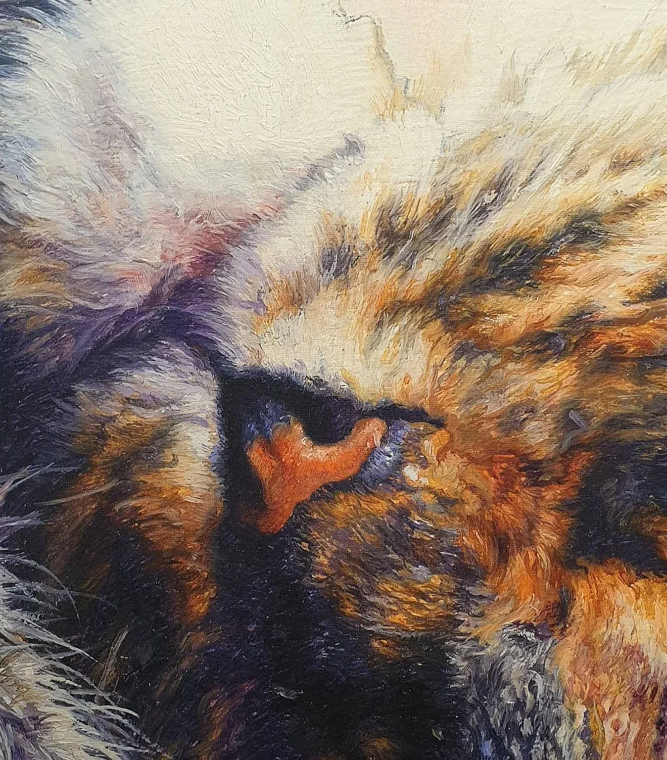 een schilderij van een kat met gesloten ogen