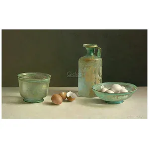 Stilleven met Romeins glas en eieren