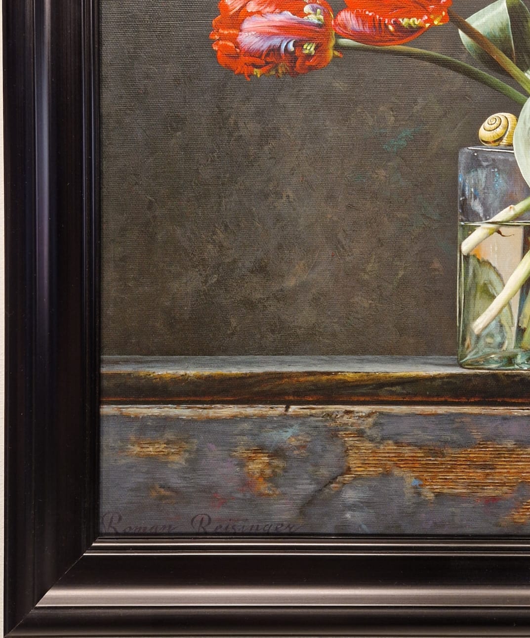 Roman Reisinger, Stilleven met papagaaitulpen, detail LH