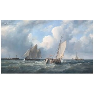 Zeilschepen voor een haveningang