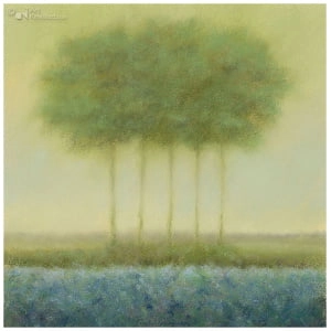 Blauw landschap met 5 bomen