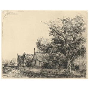 Drie boeren huizen aan een weg