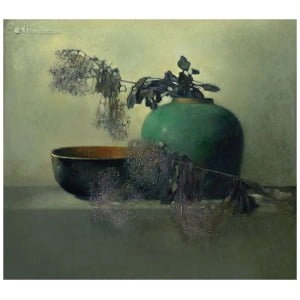 Paarse tak met chinese kom