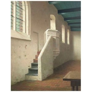 De 13e eeuwse stenen preekstoel in de kerk van Fransum