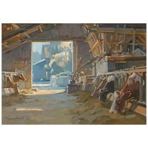 Koeien in stal met zonlicht