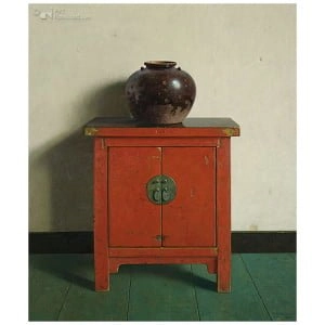 Chinese pot op rode Chinese kast