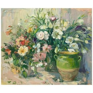 Groene pot en boeket