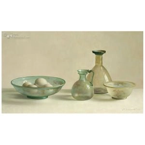 Stilleven met Romeins glas in tegenlicht