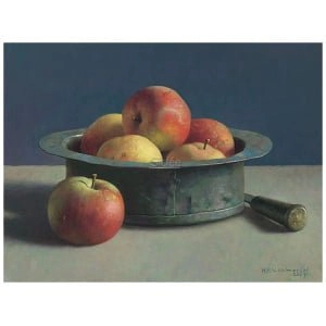 Koperen bak met appels