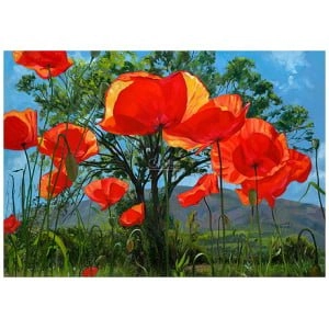 Poppies, tree or mountain