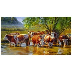 Roodbont vee onder wilg