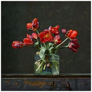 Stilleven met papegaaitulpen
