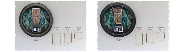 twee foto's van een klok met cijfers erop