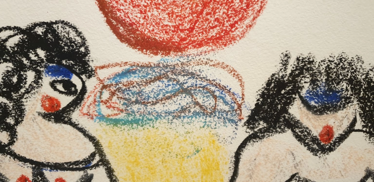 een tekening van twee vrouwen die naast elkaar zitten