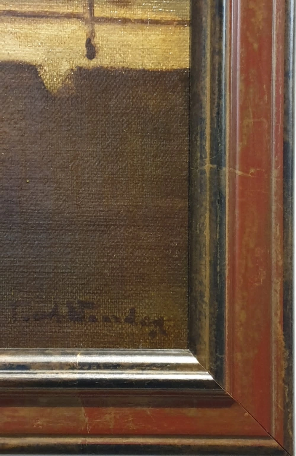 een schilderij van een man die door een straat loopt