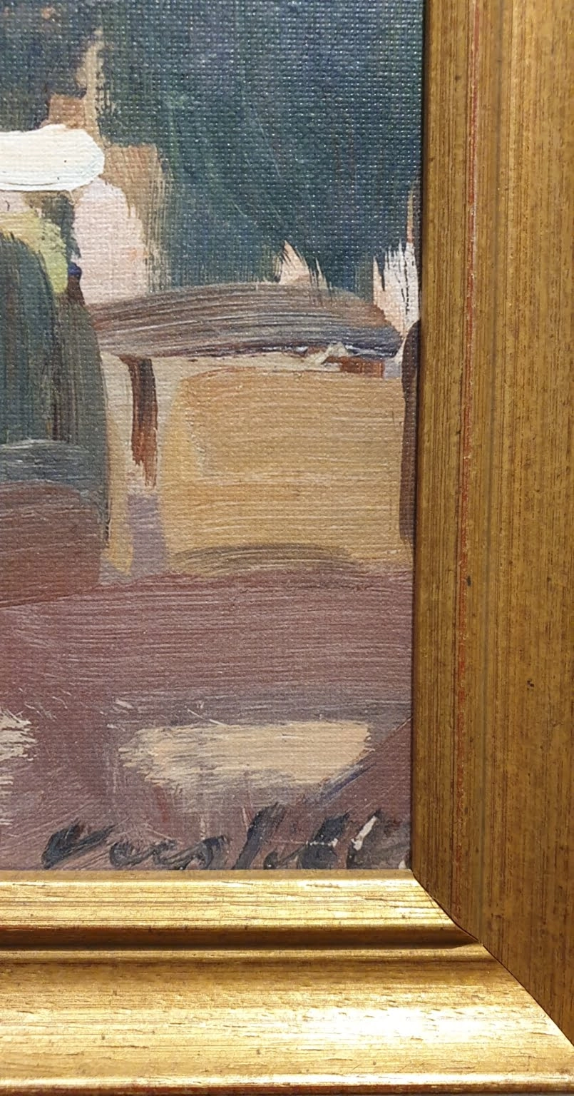 een olieverfschilderij van een kat zittend op een richel