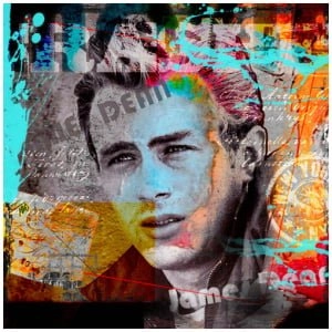 een schilderij van het gezicht van een man met meerdere kleuren