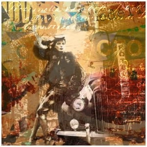 een collage van een man die naast een motorfiets staat