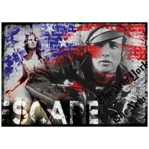 een man met een pistool voor een amerikaanse vlag