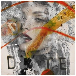 een collage van het gezicht en de woorden van een vrouw