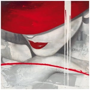 een schilderij van een vrouw met een rode hoed