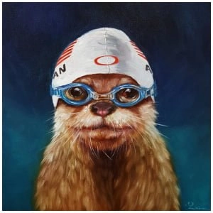 een schilderij van een bever met een bril