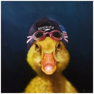 een eend met een bril en een hoed