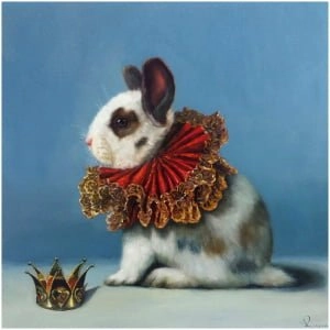 een schilderij van een konijn met een kroon