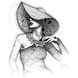 een tekening van een vrouw die een ketting draagt