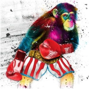 een schilderij van een aap met bokshandschoenen