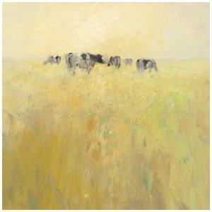 een schilderij van grazende koeien in een veld