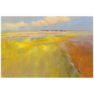 een schilderij van een veld met geel gras