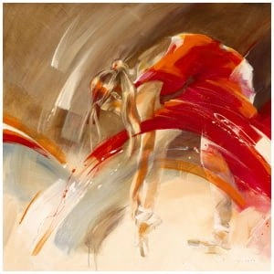 een schilderij van een vrouw in rood en wit